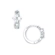 14K White Gold CZ Flower Huggy Earrings
