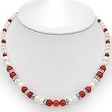 Cultured Pearl and Coral Necklace with Swarovski Crystal