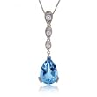 Blue Topaz and Diamond Dangle Pendant w 14 Karat White Gold