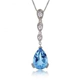 14K White Gold Dangle Pendant w Blue Topaz & Diamonds