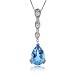 Blue Topaz and Diamond Dangle Pendant w 14 Karat White Gold