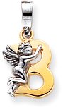 Block Letter With Angels Charm, Yellow/White Gold