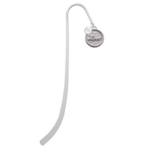 Love Round Seal Silver Plated Charm Bookmark with Clear Crystal Swarovski Drop