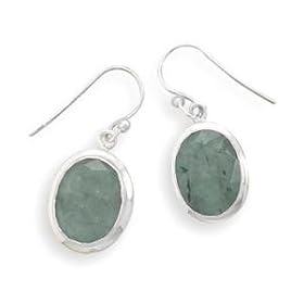 Buy Oval Genuine Rough Cut Emerald Sterling Silver Earrings by AzureBella Jewelry