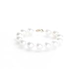 14k Yellow Gold 12mm White Masami Shell Pearl Bracelet with Filigree Clasp, 7.5