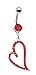 Ruby Red Large Side Heart dangle Belly navel Ring title=