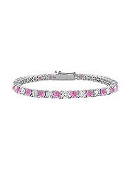 Pink Sapphire and Diamond Tennis Bracelet : 14K White Gold â€" 5.00 CT TGW