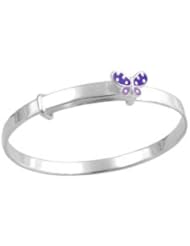 Girls Jewelry - Silver Adjustable Purple Butterfly Bangle Bracelet