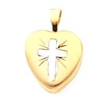 Children's Heart Pendant - 14k and Rhodium 9mm Child's Cross Heart Locket Pendant