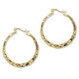 .925 Silver with 14k Overlay Hammered Hoop Earrings-Medium