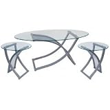 3-Piece Coffee and 2 End Tables Set - Modern (Clear/Silver) (Sizes Vary)