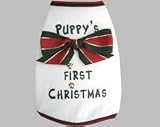 Puppy's First Christmas Dog Tee with Gold Bows and Paws (XSmall)