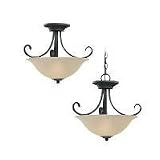 Sea Gull Lighting 51120-814 Del Prato Collection Two-Light Pendant, Misted Bronze Finish with Seeded Acid Etch Cafe Tint Glass