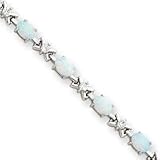 Sterling Silver White Created Opal and CZ Bracelet - 7 Inch - Lobster Claw - JewelryWeb