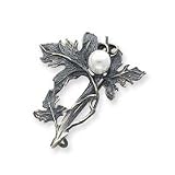 Sterling Silver Antiqued Branch Leaves Cultured Pearl Pin