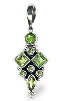 Talia's 2.5 Carat Peridot Gemstone Cluster Sterling Silver Pendant on 18 Inch Chain, Designer-created Pendant in August's Birthstone, By Beautiful Silver Jewelry