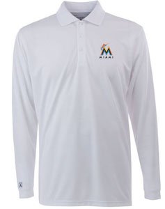 Miami Marlins Long Sleeve Polo Shirt (White) - X-Large