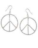 Silver Toned Hammered Peace Sign Earrings