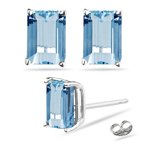 1.60 Cts of 7x5 mm AAA Emerald Aquamarine Stud Earrings in Platinum