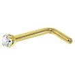 Solid 14KT Yellow Gold 2mm Clear Cubic Zirconia L-Shaped Nose Ring - 18 Gauge