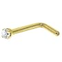 Solid 14KT Yellow Gold 2mm Clear Cubic Zirconia L-Shaped Nose Ring - 18 Gauge