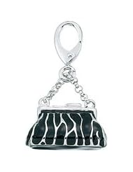 Genuine Zable (TM) Product. 925 Sterling Silver Enamel Zebra Purse Clip-on Bead Charm. 100% Satisfaction Guaranteed.