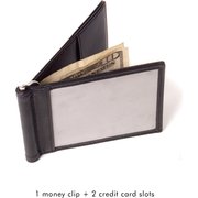 Stewart Stand Stainless Steel Money Clip Bi-fold Wallet with A Black Leather Edge