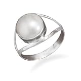 Cultured Freshwater Pearl Open Band Ring in Sterling Silver
