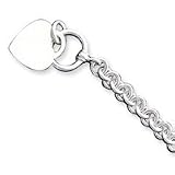 Sterling Silver Engraveable Heart Disc on Fancy Link Charm Bracelet