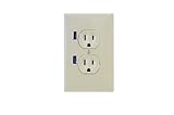 FastMac ACE-7949 U-Socket Standard Duplex Dual Outlet Dual USB, 110V, 15AMP TruePower, Almond