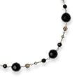 Sterling Silver Smokey/Green Crystal, Aventurine & Facet Onyx Necklace - 25 Inch