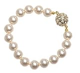 L. Erickson Pearl Bracelet with Swarovski Encrusted Magnetic Clasp - Light Creme