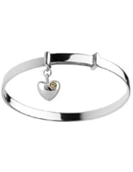 Kids Silver Adjustable November Birthstone Heart Charm Bangle Bracelet