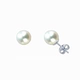 Natural White 5.5-6mm Round Cultured Pearl Studs Earrings (Available: Sterling Silver or 14K White Gold)