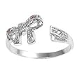 Sterling Silver Fashion Toe Ring - Ribbon with Clear and Pink CZs - 2mm Band Width