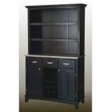 Black Buffet w/ Open Hutch & Stainless Top (Black) (71.5H x 44W x 16.5D)