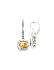 Sterling Silver Octagon Cut Authentic Citrine Earrings With CZ All Around