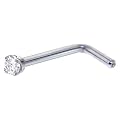 Solid 14KT White Gold 1.5mm Genuine Diamond L-Shaped Nose Ring - 20 Gauge