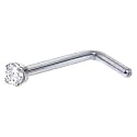 Solid 14KT White Gold 1.5mm Genuine Diamond L-Shaped Nose Ring