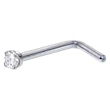 Solid14KTWhiteGold1.5mmGenuineDiamondL-ShapedNoseRing-20Gauge