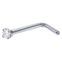 Solid 18KT White Gold (April) 1.5mm Genuine Diamond L-Shaped Nose Ring - 20 Gauge
