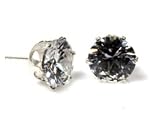 Silver Round - Clear Cubic Zirconia Stud Earrings, Size: 2 mm