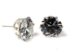 Silver Round - Clear Cubic Zirconia Stud Earrings, Size: 2 mm
