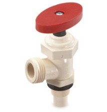 King Brothers Inc. CWV-0500-RSHL 1/2-Inch by 3/4-Inch MHT PXL CPVC Quarter Turn Washing Machine Valve with Long Steam Red Handle, Tan
