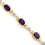 14k Amethyst and Diamond Bracelet - 7 Inch - 7mm - Box Clasp - JewelryWeb