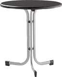 Sieger 208/C-M Boulevard-Klapptisch &oslash; 70 cm mit Mecalit-Pro-Platte, Stahlrohrgestell champagner, Tischplatte Schieferdekor, mocca