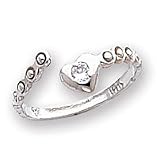 14k White Gold CZ By-Pass Heart Toe Ring