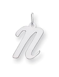 14k White Gold Medium Script Initial N Charm. Gold Wt- 0.43g.