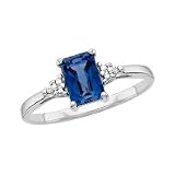 10kt. White Gold, Created Sapphire Ring with Diamond Accents