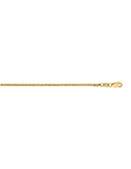 14K Yellow Gold 1.8mm wide Shiny Square Wheat Chain with Lobster Clasp
